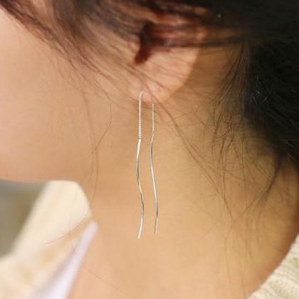 925 Sterling Silver Long Twisted Bar Ear Threader Pull Through 925 Sterling Silver Long Twisted Ba