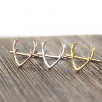 Antler ring, Deer ring, stag ring, horn ring, reindeer ring in Gold / Silver/ Rose Gold(925 sterling silver / plated over Brass), R0264K