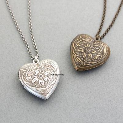 Antique style Heart Locket Necklace, N0308S
