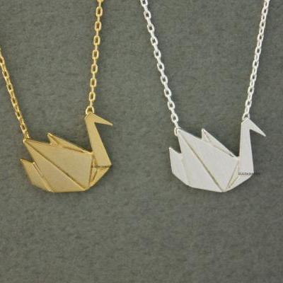 Origami Crane, Swan Pendant Necklace in gold / silver, N0613G