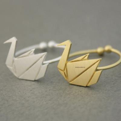 Origami Crane, Swan adjustable ring in gold / silver, R0612G