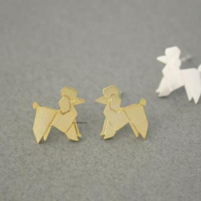 Origami Lovely Balloon Poodle Dog Stud Earrings in 2 colors, E0587G