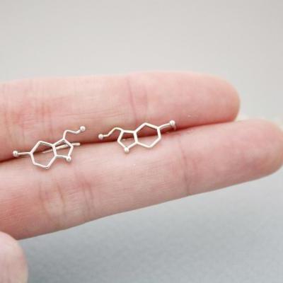Serotonin Molecule Ear climber earrings, Ear Crawler earrings ear Sweep earrings chemistry jewelry in 2 colors, E1021S