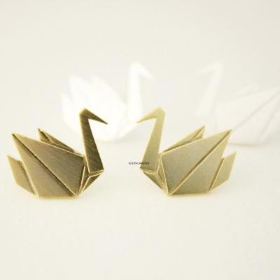 Origami Crane stud earrings in matte silver