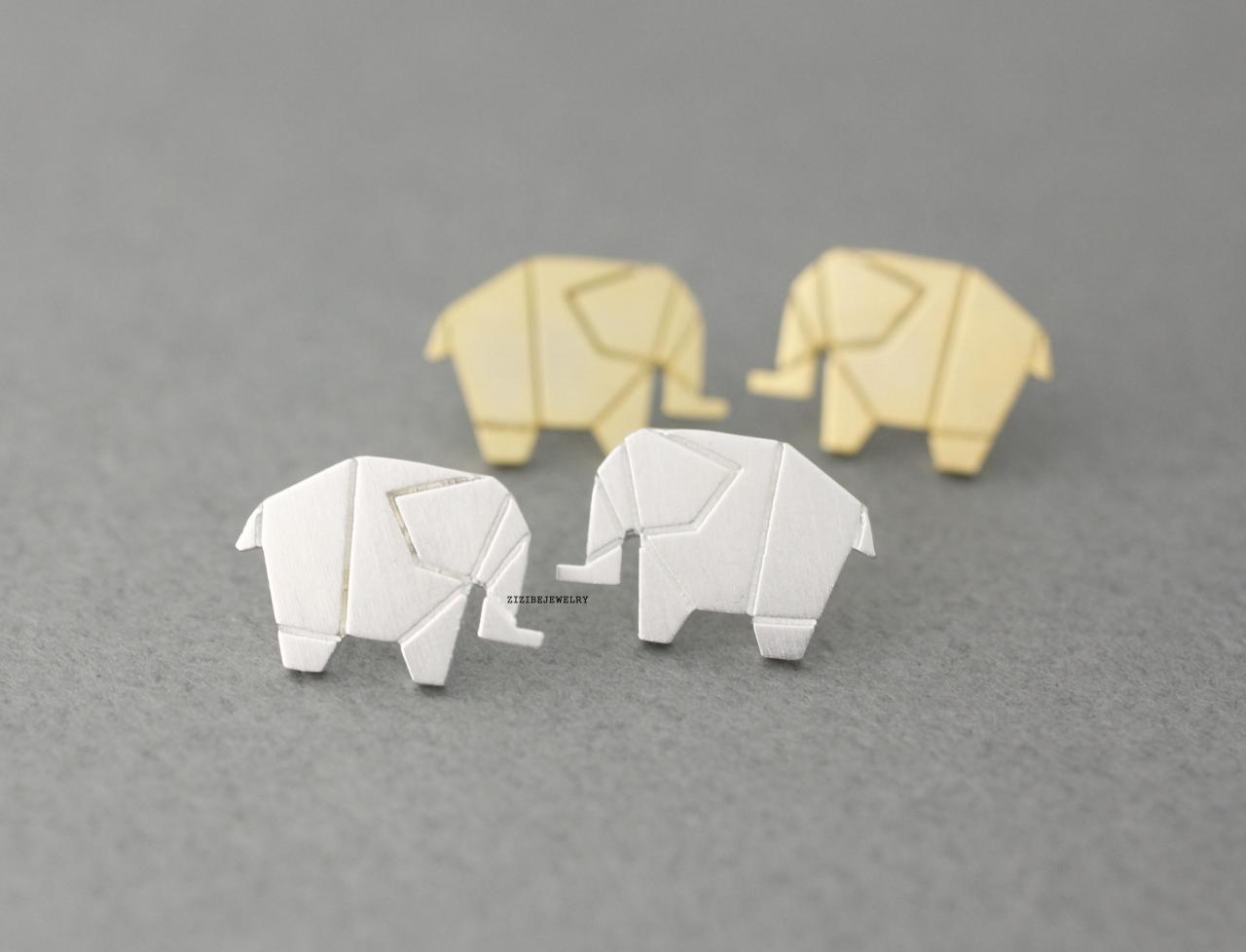 Origami Tiny Elephant Stud Earrings In Silver/ Gold
