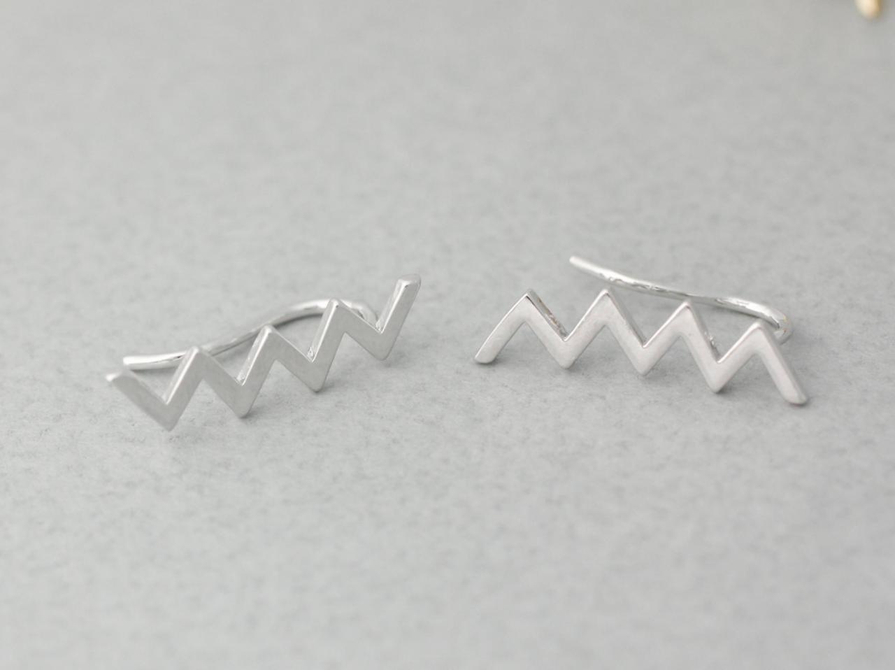 Zig Zag Earcuff Style, Ear Pin Stud Earrings In Gold And Silver, E0378S on Luulla