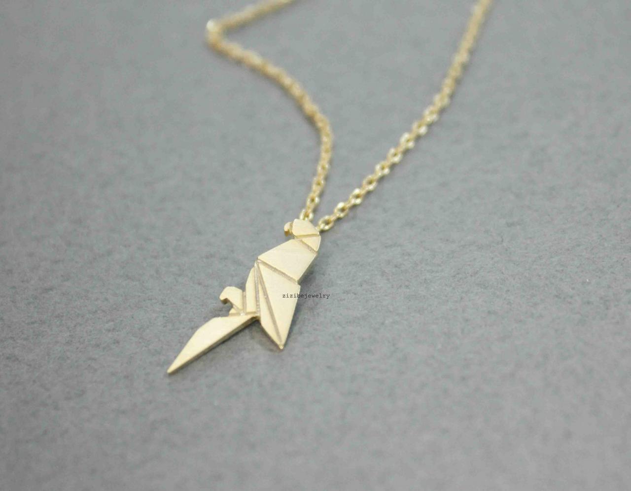 Origami Parrot Pendant Necklace In Gold Silver N0524g