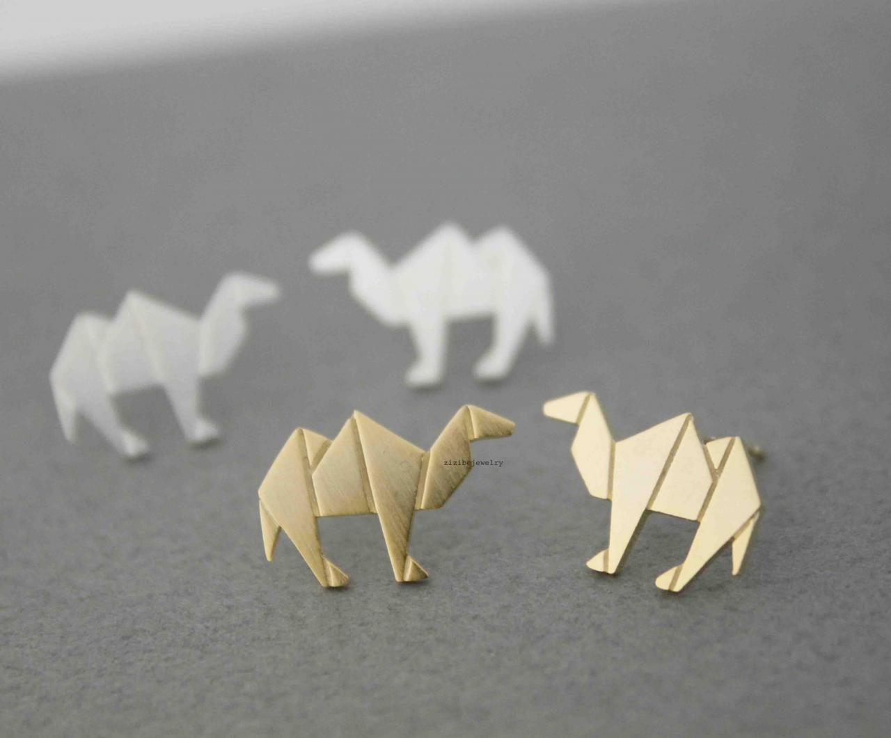 Cute Origami Camel Stud Earrings In Silver Gold E0547g