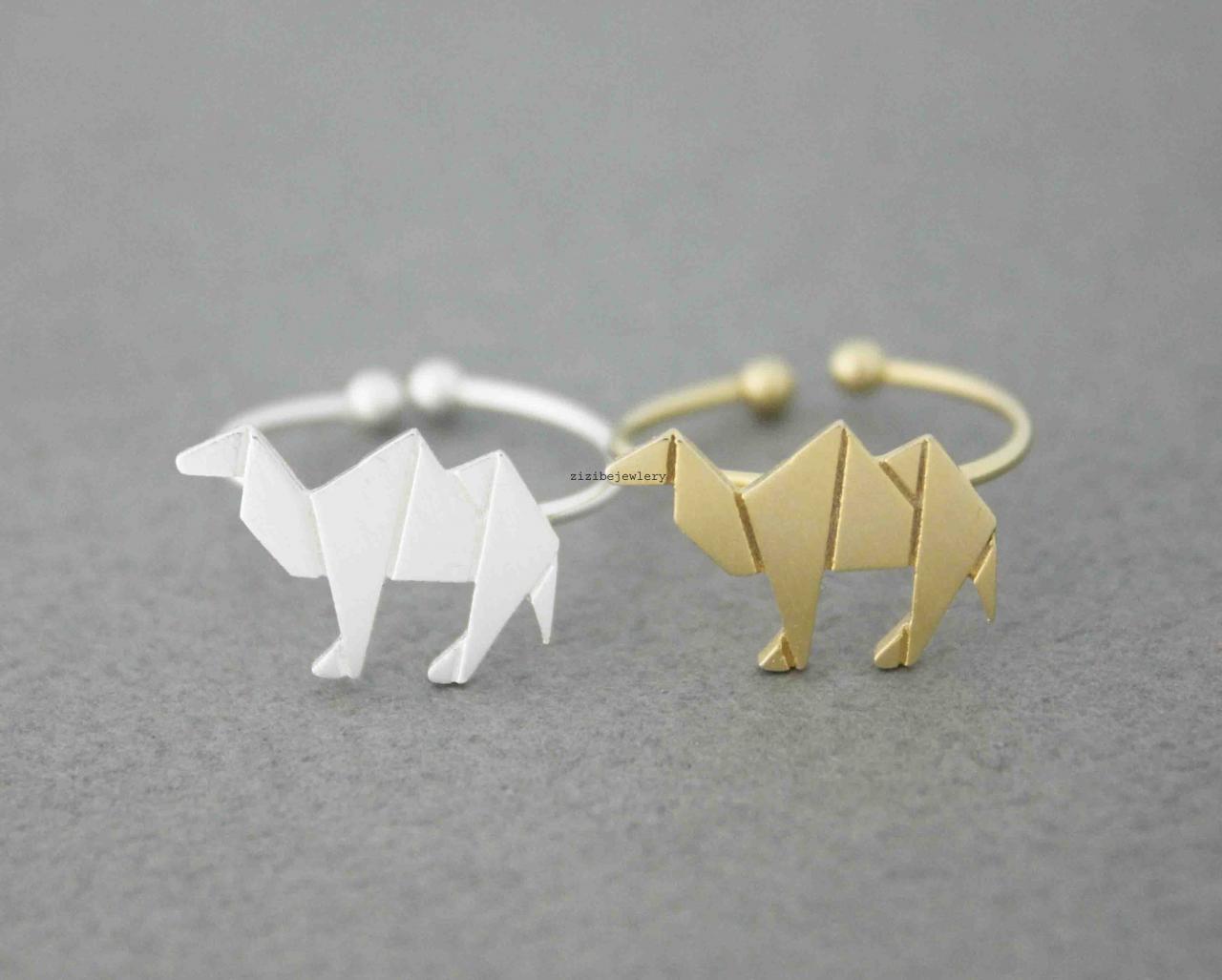 Cute Origami Camel Adjustable Ring In Silver Gold R0545g