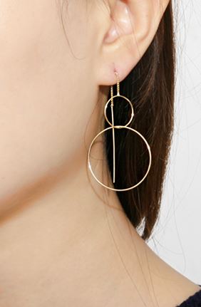 Long Circle Ear Threader ,Connected circle Pull Through Earrings. bibble Earrings ,long post earrings, Long chain earrings,E1116S