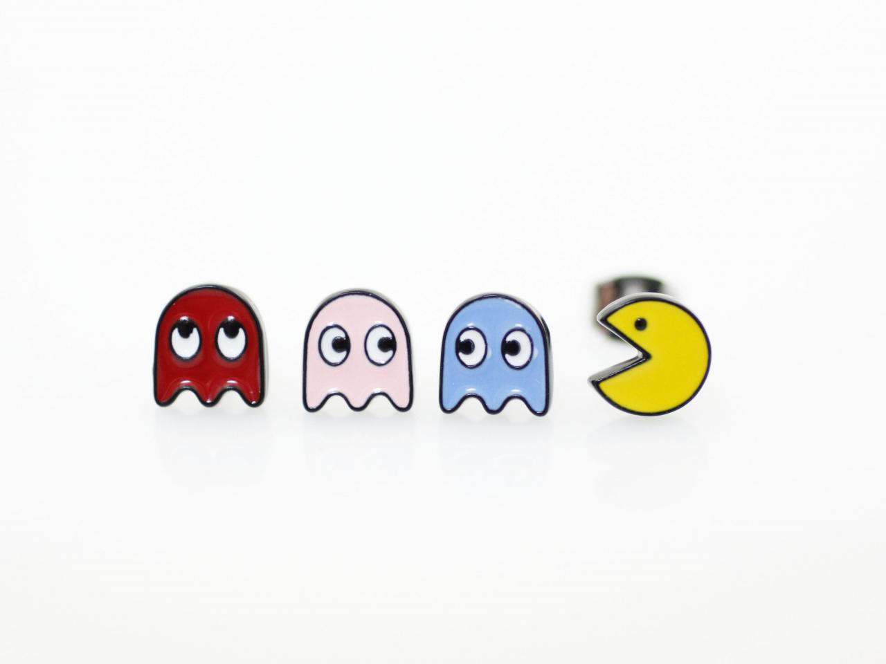 vintage pac-man stud earrings gamer