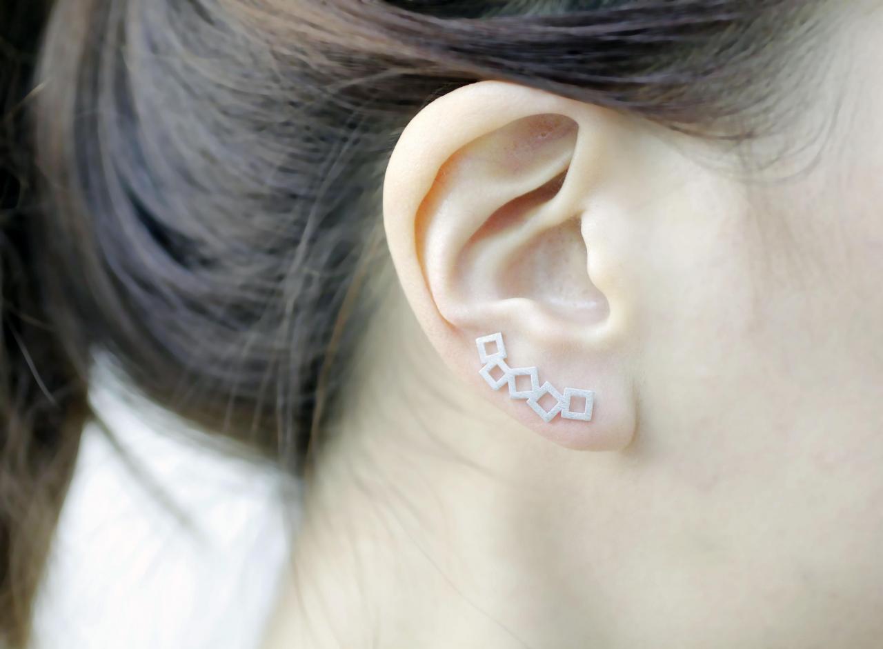 Geometric Square Ear Pins, Open Square Line Ear Pin, Open Square Ear ...