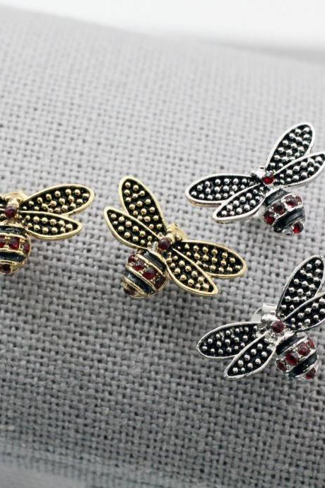 Honeybee Stud Earrings, Cubic Honey Bee Earrings, Bumblebee Earrings