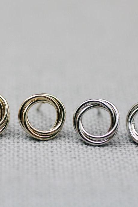Luck Karma Trinity Circles Stud Earrings, Geometric Studs, Circle Earrings , Open Circle Earrings