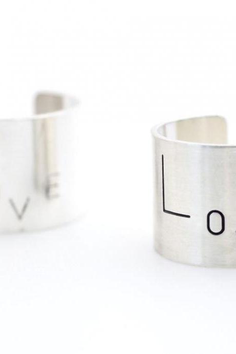 925 Sterling Silver Stacking Wide And Thick &amp;amp;amp;quot;love&amp;amp;amp;quot; Engrave Ring Band -cuff Ring, Tube Ring, Knuckle