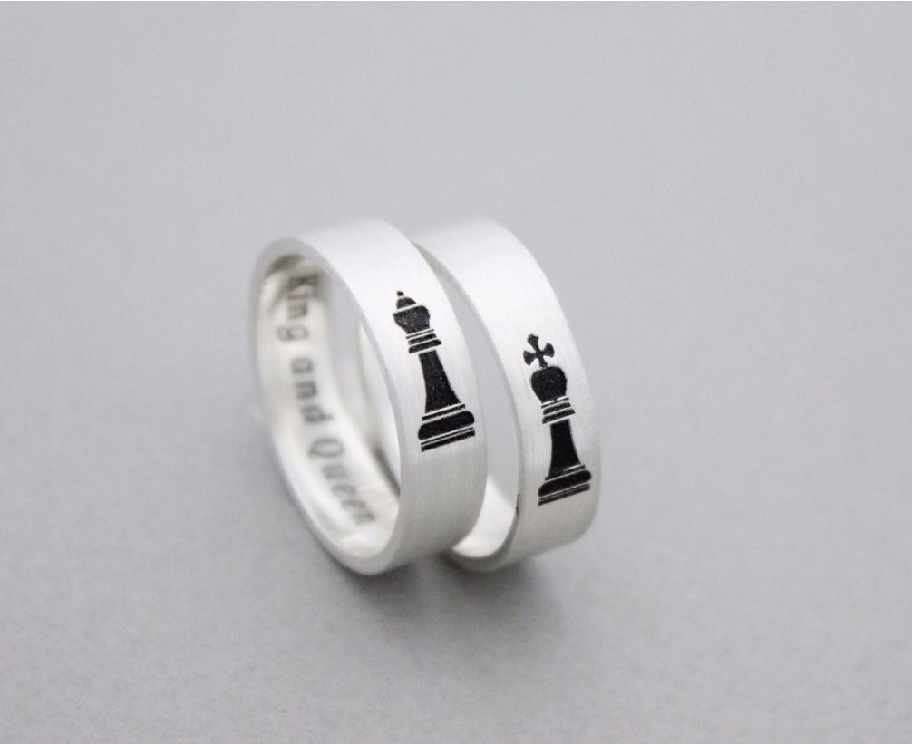 925 Sterling Silver Queen And King Chess Ring Couple Rings Custom