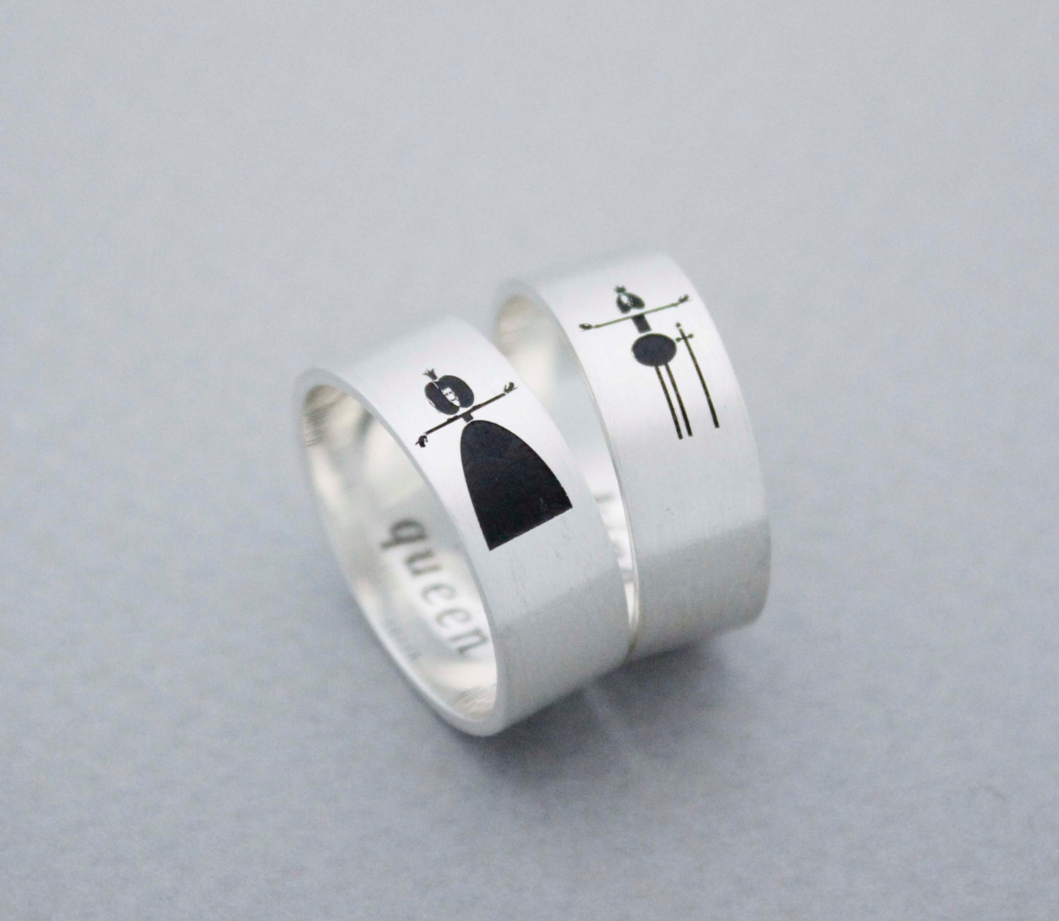 925 Sterling Silver Vertical Queen And King Ring Couple Rings